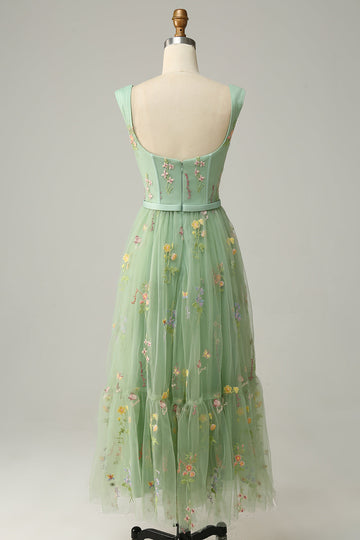 A Line Sweetheart Green Long Prom Dress med broderi